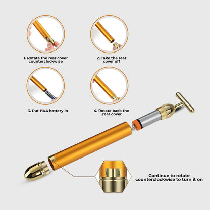 24K Gold Energy Beauty Bar Electric Facial Massage Roller