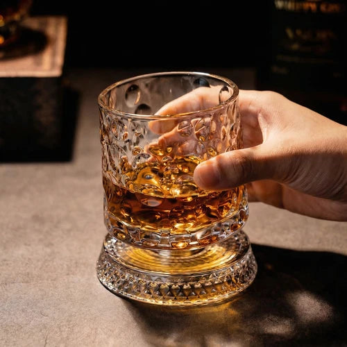 Luxury Rotating Whiskey Glass with Rotating Coaster