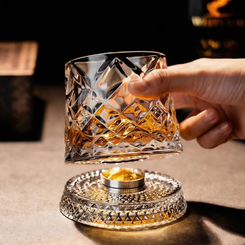 Luxury Rotating Whiskey Glass with Rotating Coaster