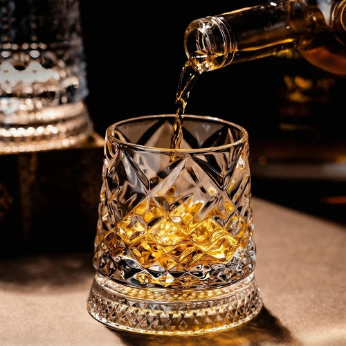 Luxury Rotating Whiskey Glass with Rotating Coaster