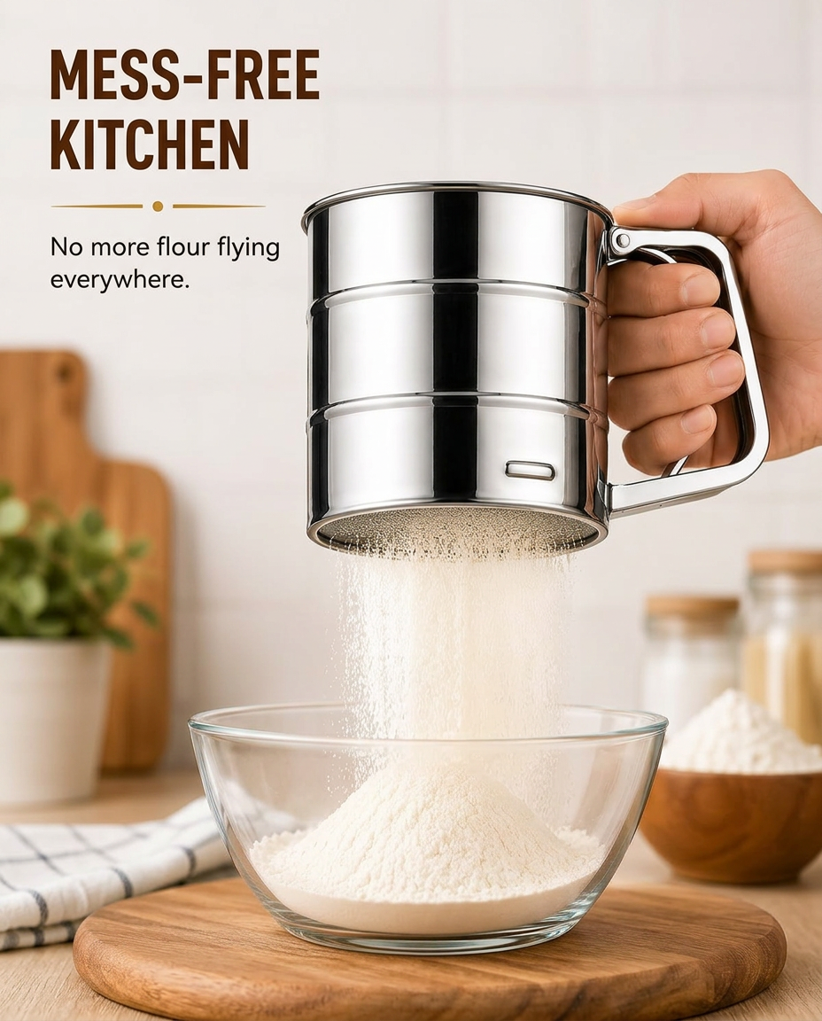Stainless Steel Flour Sifter With Handle (Atta Chalni)